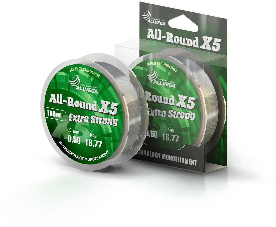 Леска монофильная ALLVEGA "All-Round X5" 100м 0,50мм (16,77кг) прозрачная