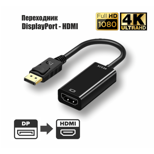 Переходник DisplayPort - HDMI, 0.15 м, черный переходник displayport hdmi 4k ultrahd px dp hdmi 4k