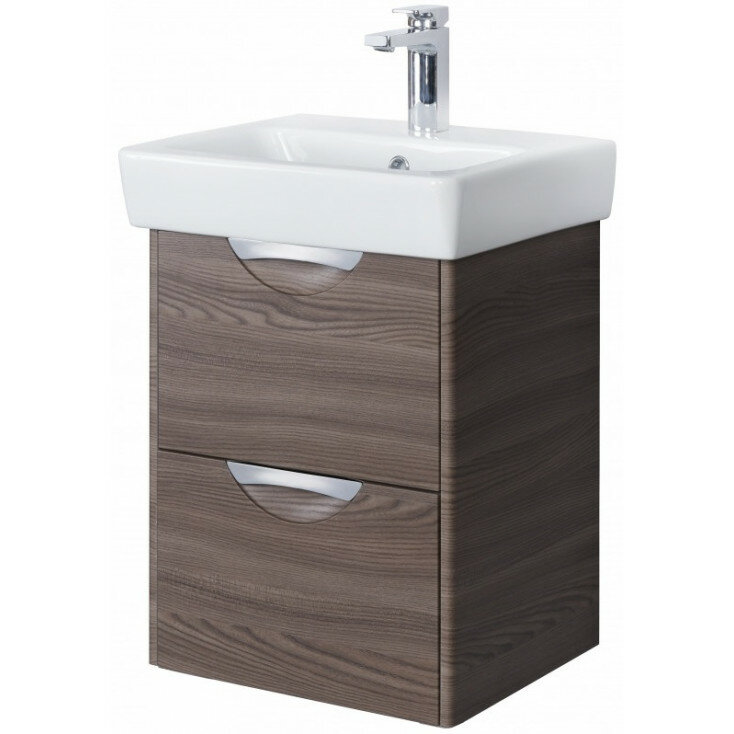 Тумба с раковиной AQUATON Сильва 50 1A2117K1SIW50 445x387x560 подвесная, 2 ящика, цвет: дуб макиато