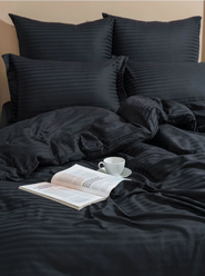 Комплект постельного белья, полисатин страйп, 2х спальный с 2 наволочками 70*70 и европростыней, цвет темно-серый.