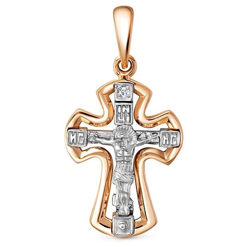 крест даръ крест из желтого золота с бриллиантом 20161 Крестик Vesna jewelry, комбинированное золото, 585 проба, родирование, бриллиант
