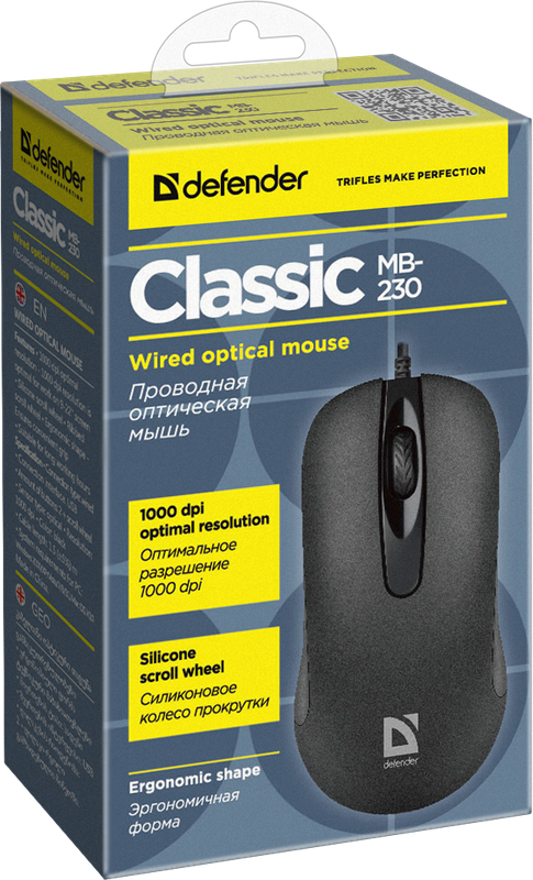 Проводная оптическая мышь Defender Classic MB-230 4кнопки1000/1200dpi черный