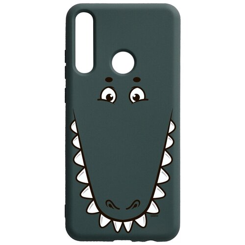 фото Силиконовый чехол-накладка silky touch 3d для huawei y6p с принтом "minimalistic croco" темно-зеленый gosso