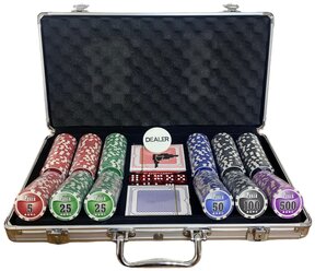 Набор для покера/Покерный набор Nuts, 300 фишек 11,5 г с номиналом в чемодане с сукном в подарок