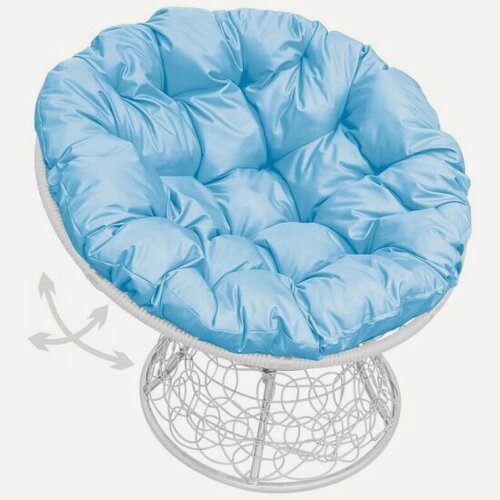 Изображение товара Садовое кресло M-group Папасан пружинка ротанг белое + голубая подушка