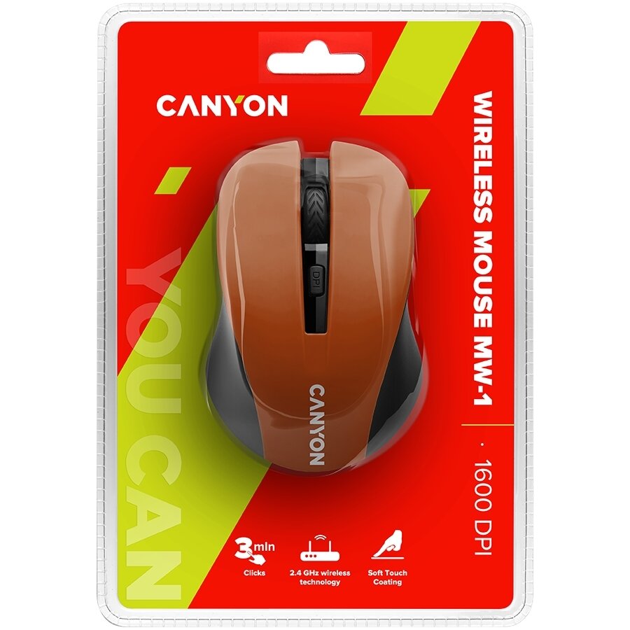 Мышь CANYON CNE-CMSW1O Orange USB {wireless mouse with 3 buttons, DPI changeable 800/1000/1200}