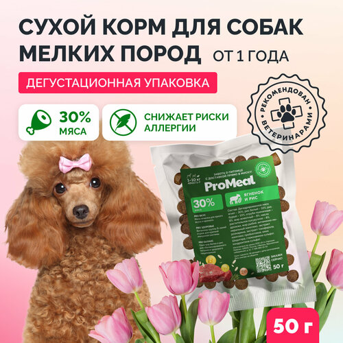 Сухой корм для собак мелких пород ProMeal Premium+, ягненок и рис, 50 г