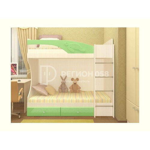 Двухъярусная кровать Бемби МДФ (фасад 3D) (Салат металл, шимо светлый)