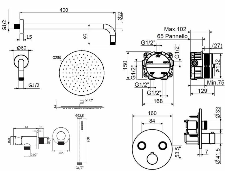 Комплект со смесителем, ручным и верхним душем Plumberia Selection - фото №6