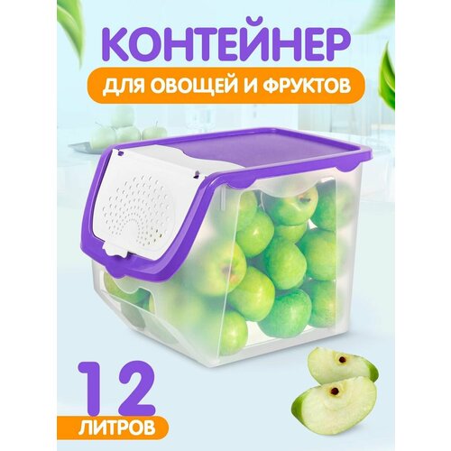Контейнер для овощей и фруктов пластиковый 12 л, прозрачный/фиолетовый 506 фиолетовый, белый