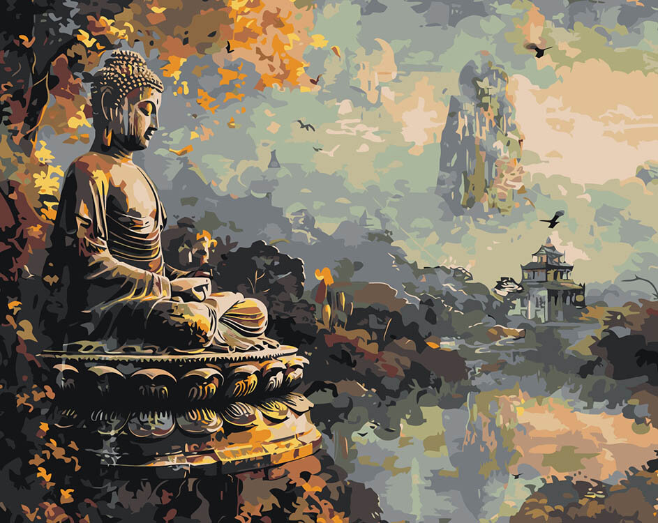 Картина по номерам Религия буддизм: Будда статуя, пейзаж