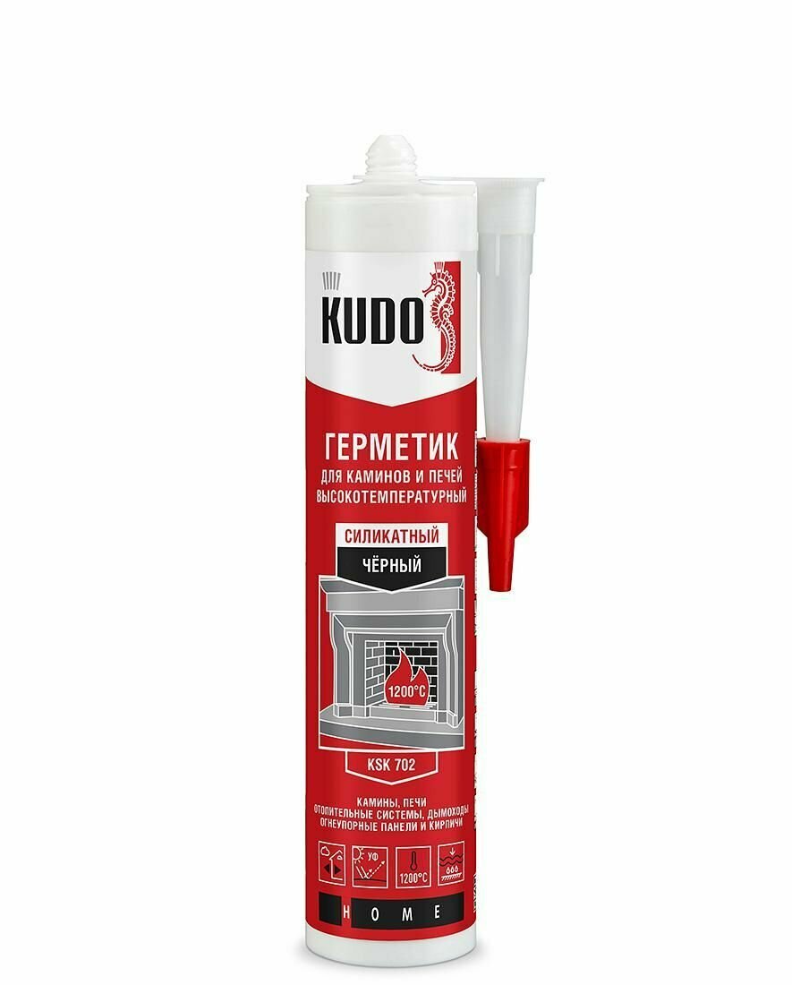 KUDO HOME KSK-702 герметик силикатный для печей и каминов высокотемпературный до 1200С чёрный 280 мл