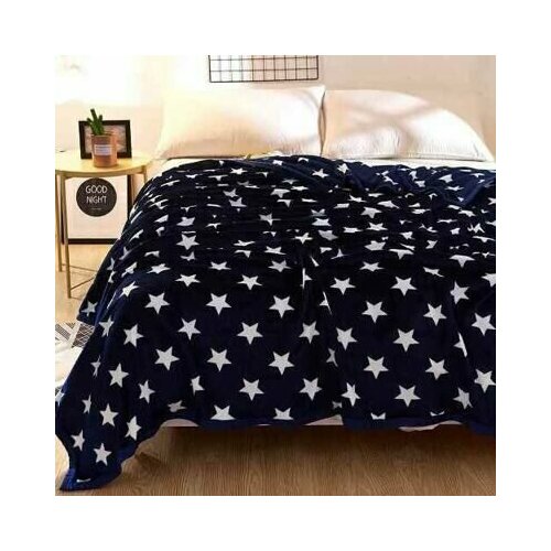 Флисовое покрывало Звезды на синем 180х200 легкий и тонкий 790₽