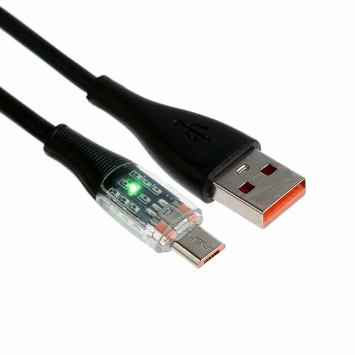 Кабель, 2 А, MicroUSB - USB, прозрачный, TPE оплётка, 1 м, чёрный