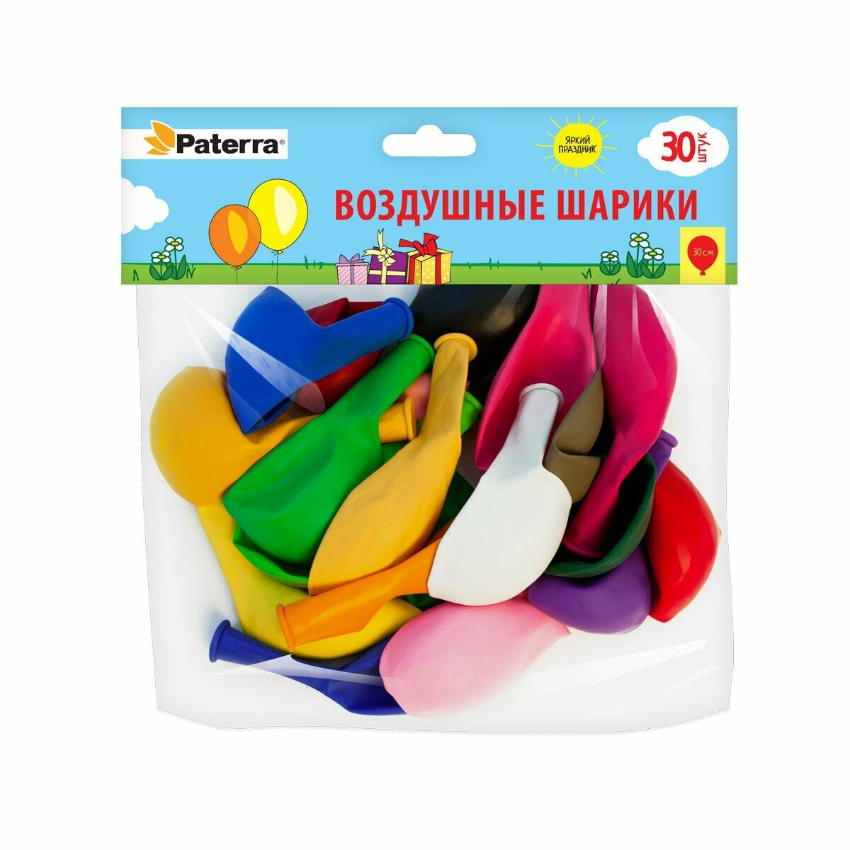 Воздушные шарики Paterra 30 см, разноцветные без рисунка 30 шт