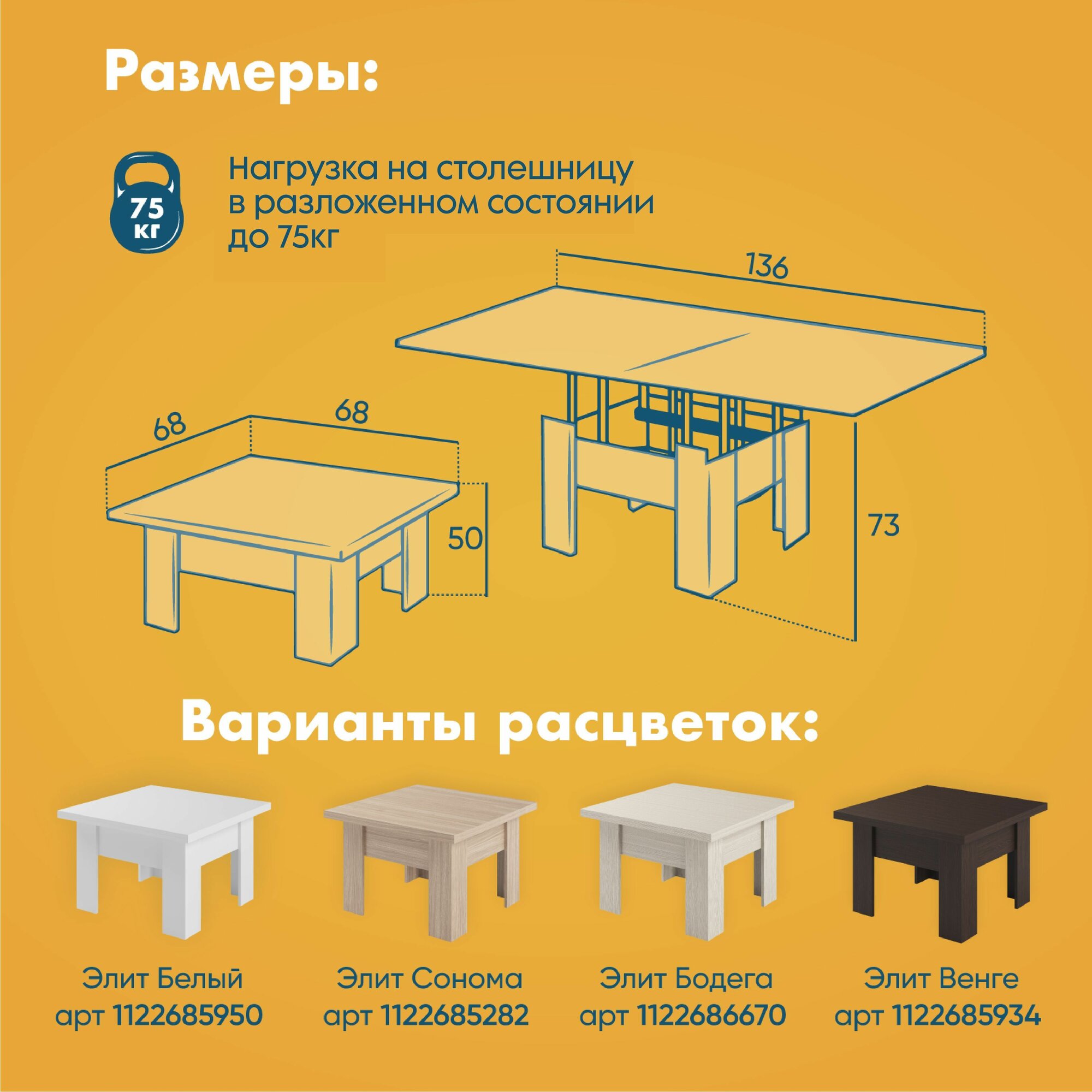 Стол трансформер журнальный Элит, обеденный, стол кухонный раскладной, лофт, ЛДСП, белый, АМИ мебель Беларусь