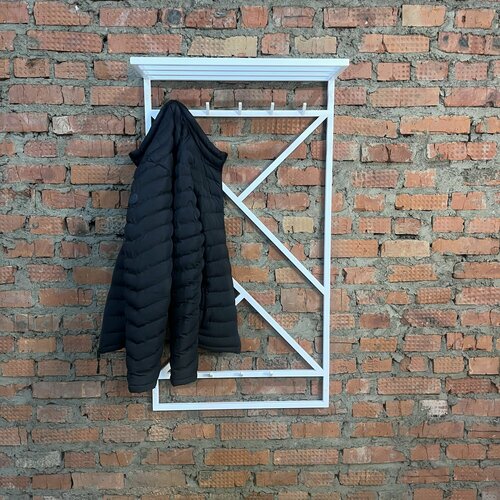 Настенная вешалка в прихожую Лофт 65х25х120 ШхГхВ Белая, с крючками под сумки