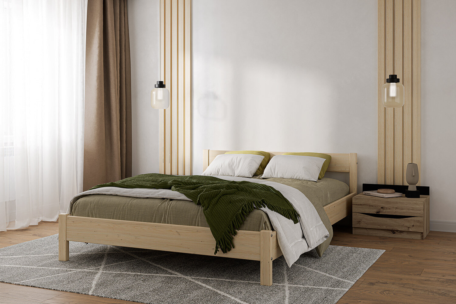 Кровать 160х200 см, из натурального дерева, двуспальная (аналог икеа)