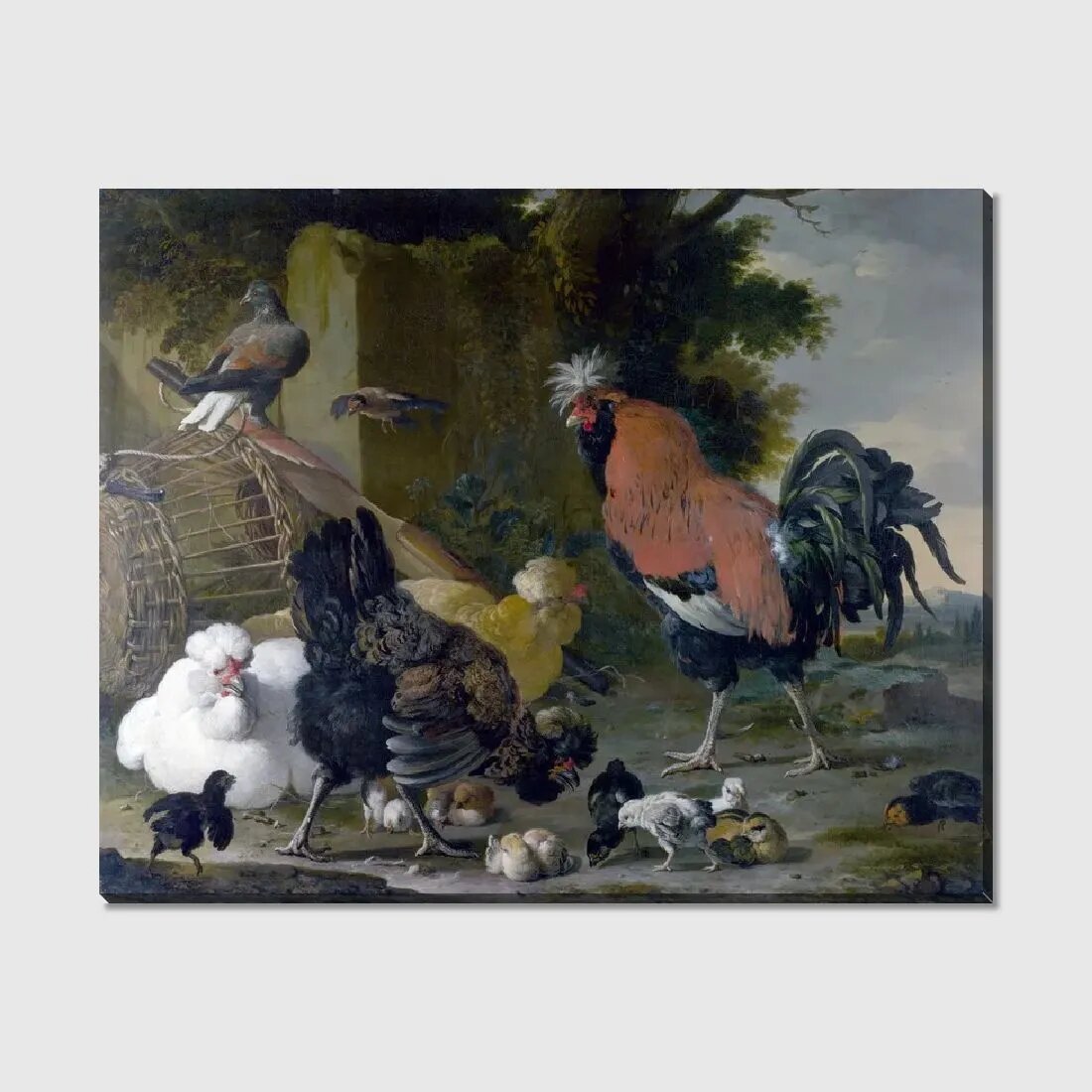 Картина на холсте Петух, курица и цыплята (A Cock, Hens and