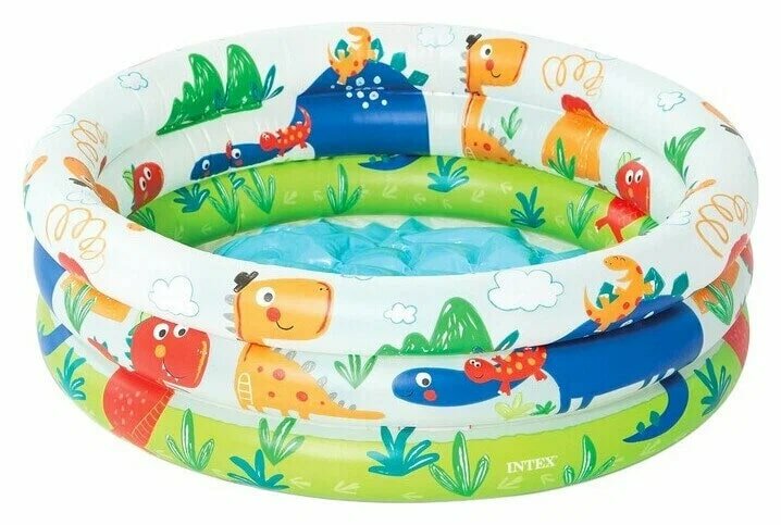Детский надувной бассейн с мягким дном, надувной бассейн INTEX 57106, 3 кольца, 61х22