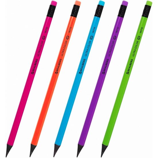 Набор карандашей Brauberg чернографитных "ULTRA COLOR" 12 шт, HB, с ластиком, пластиковые, 181710 — фото 1