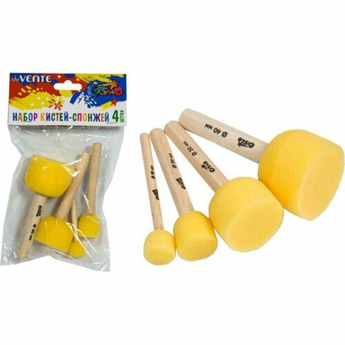 Набор спонжей художественных 4 шт круглые d15 20 30 40 мм деревянная ручка Комплект из 3 наборов спонжей 299₽