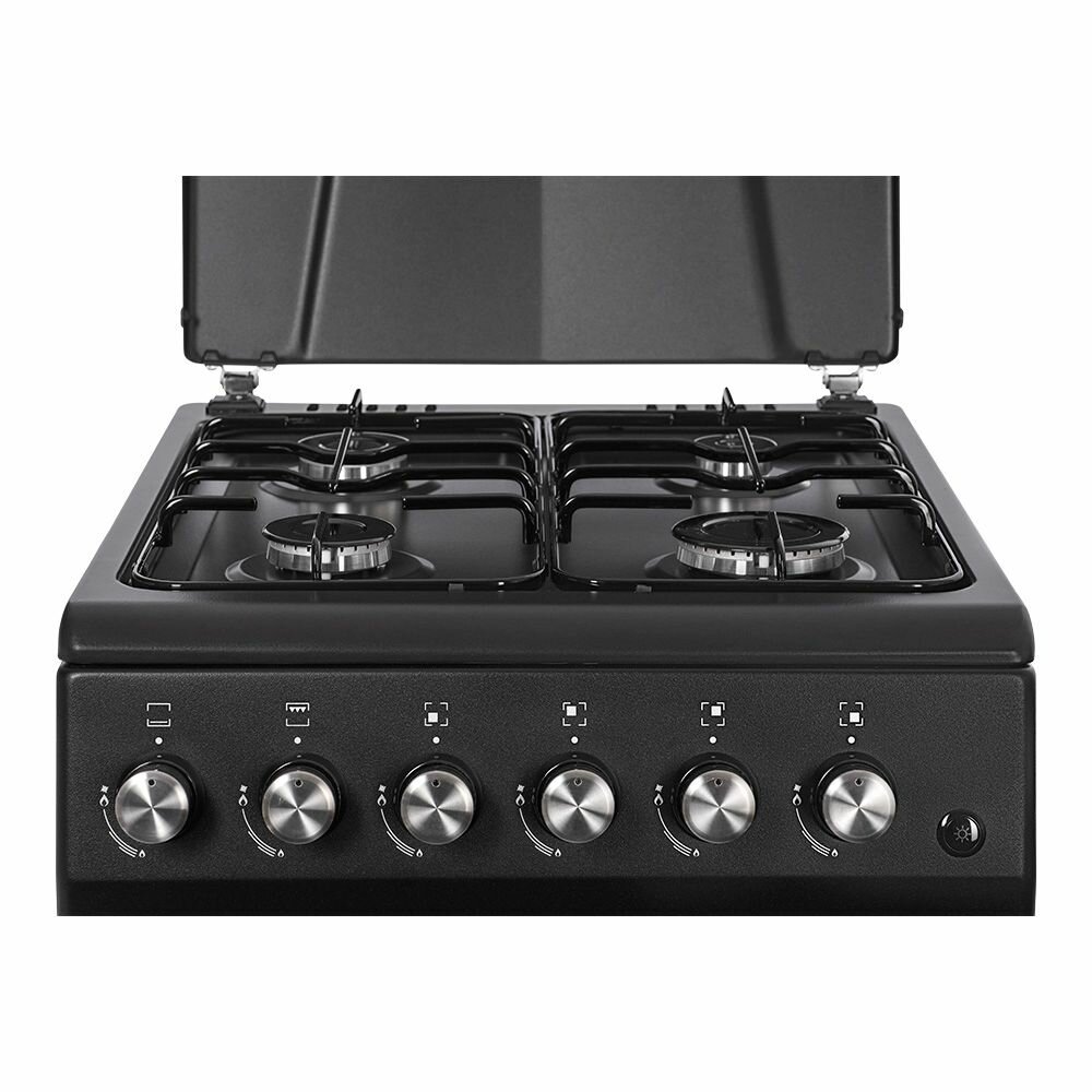 Плита газовая Nordfrost GG 5061 В, объем духовки 50 л, автоматический электроподжиг конфорок, газ-контроль духовки, черная