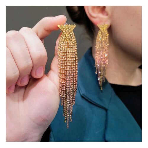 Серьги цепочки, стекло, размер 100 мм, золотистый