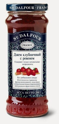 Изображение товара Джем St.Dalfour клубничный с ревенем 100% фруктов без сахара /стекло/ 284г