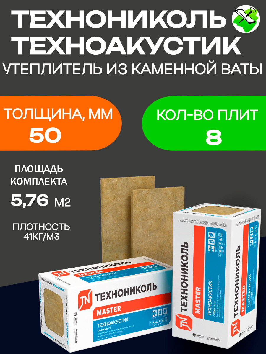 Технониколь Техноакустик шумоизоляция 1200х600х50мм (576м2=0288м3) (8шт)