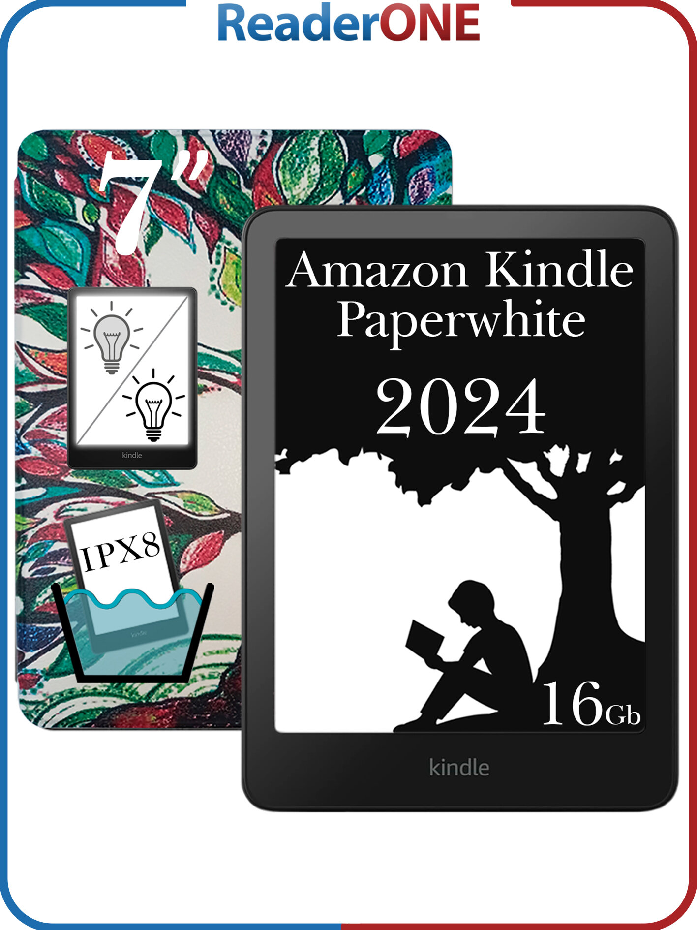 Электронная книга Amazon Kindle PaperWhite 12 2024 16Gb Black (рекламная версия) с обложкой ReaderONE, Tree