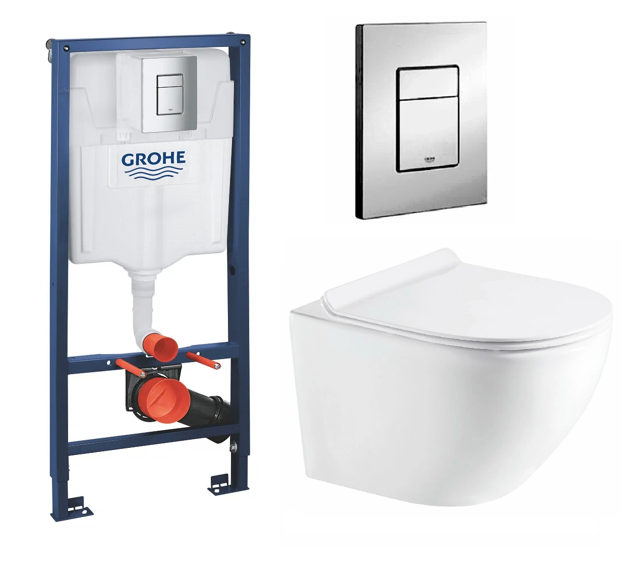 Комплект ПЭК унитаза с быстросъемным сиденьем микролифт и инсталляцией GROHE Rapid SL с квадратной кнопкой хром 38772001