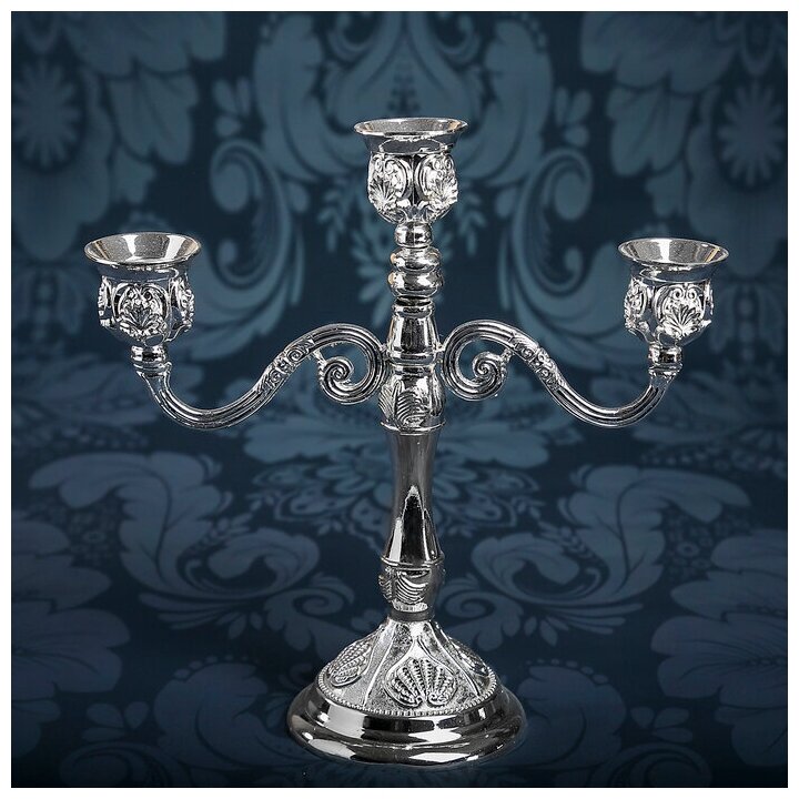 Подсвечник металл на 3 свечи "Листопад" цвет серебро 20х21х8,5 см - фотография № 1