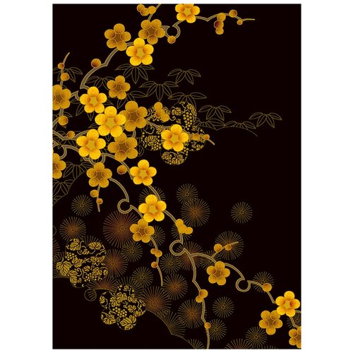 Фотообои Уютная стена Орнаментальные цветы 190х270 см Бесшовные Премиум (единым полотном)