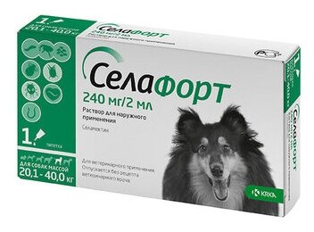 KRKA Селафорт для собак 201 - 40 кг 1 х 240мг2мл капли от блох клещей и гельминтов | Selafort 002 кг 38755 (2 шт)