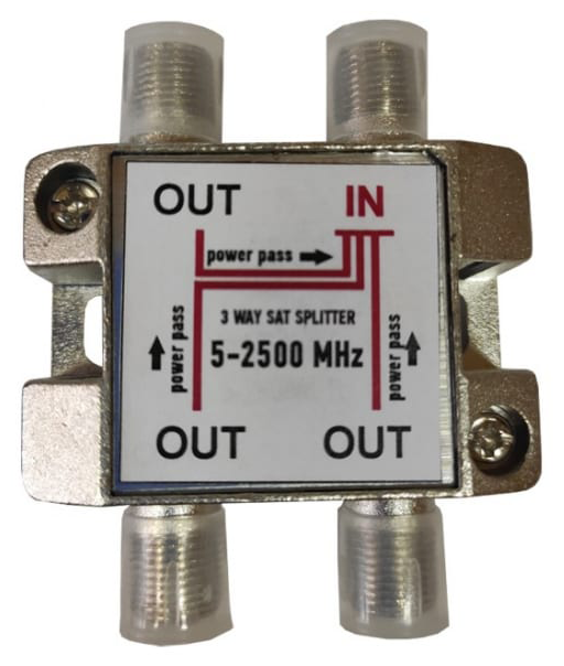 Делитель телевизионного сигнала на 3 выхода с функцией прохода питания от источника к активной антенне