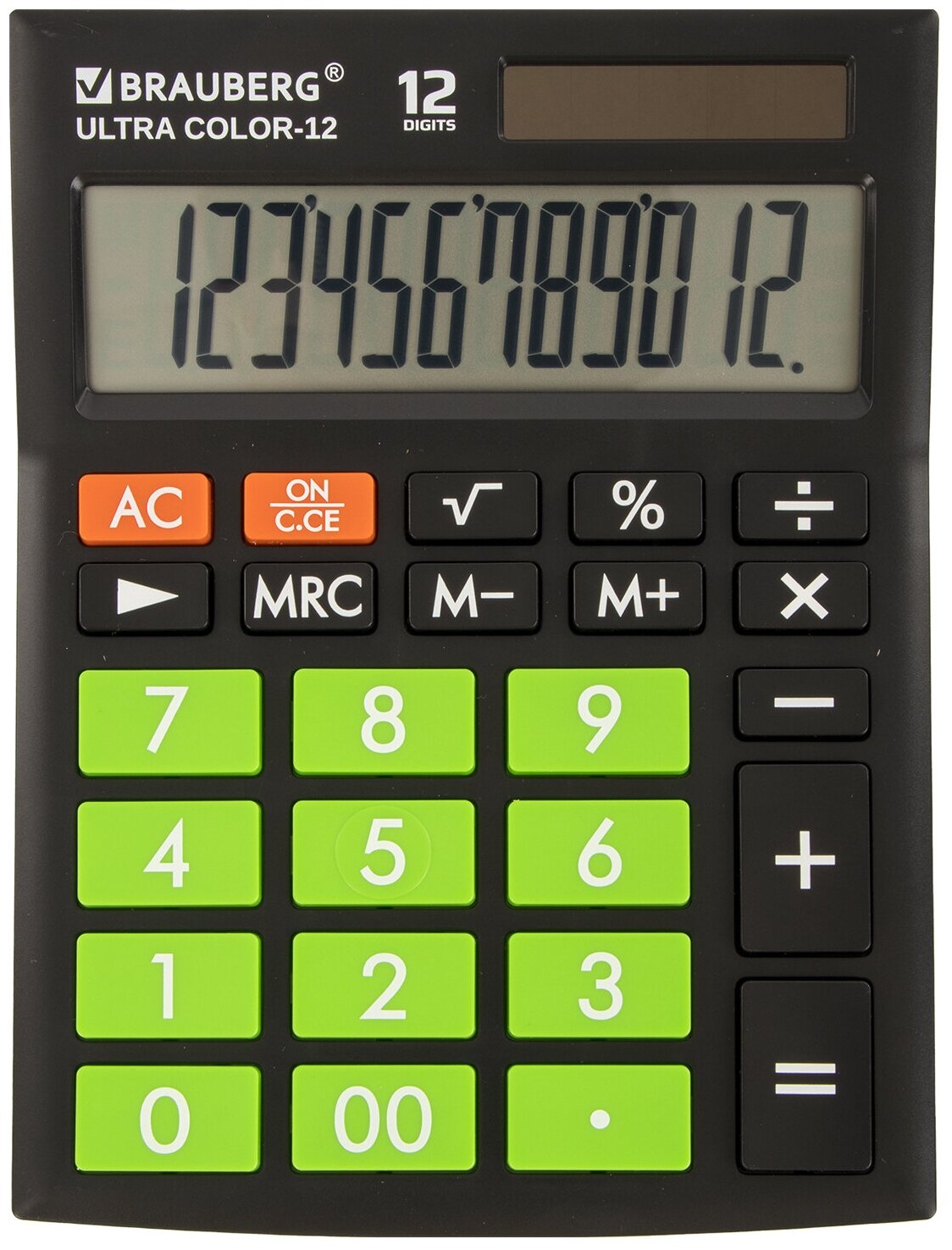 Калькулятор настольный BRAUBERG ULTRA COLOR-12- BKLG (192x143 мм), 12 разрядов, двойное питание, черно- салатовый, 250498