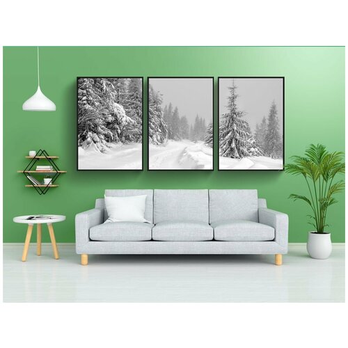 фото Набор модулных постеров для интерьера "путь, зима, горы" 60x90 см. в тубусе, без рамки lotsprints