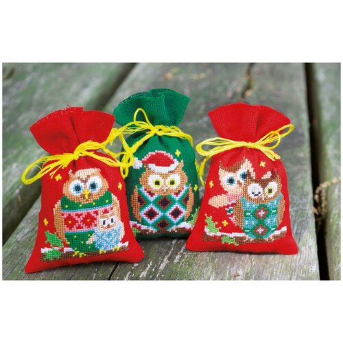 Мешочки для вышивания (саше), набор из 3 шт, Рождественские Совы мешочек набор для вышивания зелёная сова