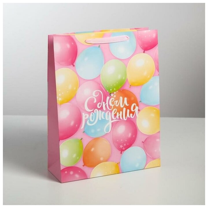 Дарите Счастье Пакет подарочный ламинированный вертикальный, упаковка, «С Днём Рождения!», L 31 х 40 х 11,5 см
