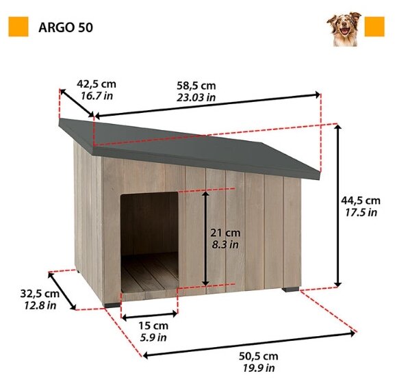 Будка деревянная для собак ARGO 50, 58х42х44 см - фотография № 2