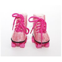 Обувь для кукол, Роликовые коньки 7 см для кукол выше 45 см, розовые блестки