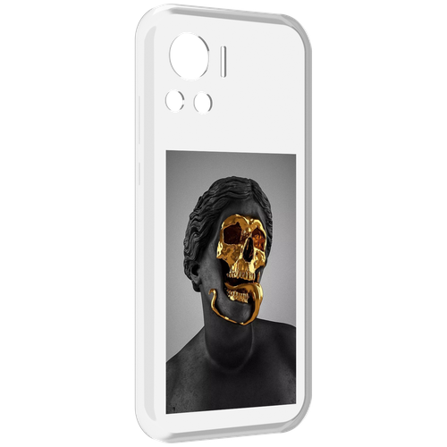 Чехол MyPads золотой череп в статуе для Motorola Edge 30 Ultra задняя-панель-накладка-бампер