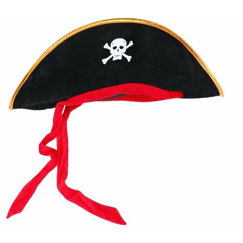 Шляпа пирата Пиратская треуголка с красной лентой с черепом шляпа пирата фетровая окантовка серебро