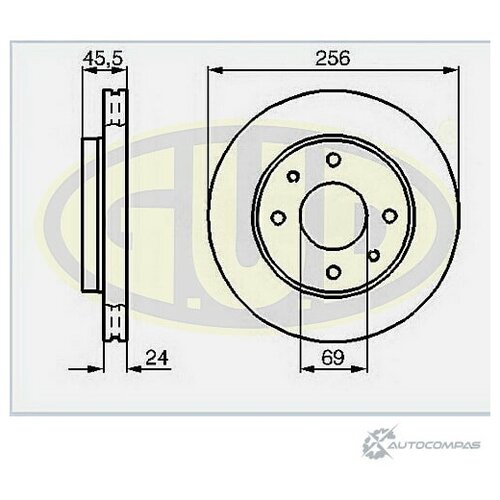 Диск Тормозной Mit Galant/Lancer/Carisma 87-04/Vol S40/V40 1.6-2.0/1.9di/Td 95-04 Перед Вент 256x24 Gud^Gdb124136 G.U.D арт....