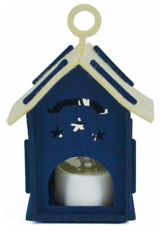 Светящееся ёлочное украшение подсвечник набор для творчества фетровый домик малый синий с белой крышей 9х6 см разные модели Due Esse Christmas