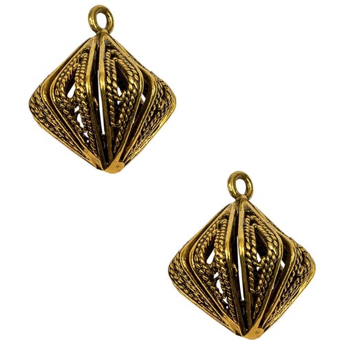 фото Набор подвесок, филигранные, длина - 18 мм, толщина - 16 мм, диаметр отверстия около 1, 5 мм, материал: латунь с покрытием "старинное золото", 2 шт. kaboshon