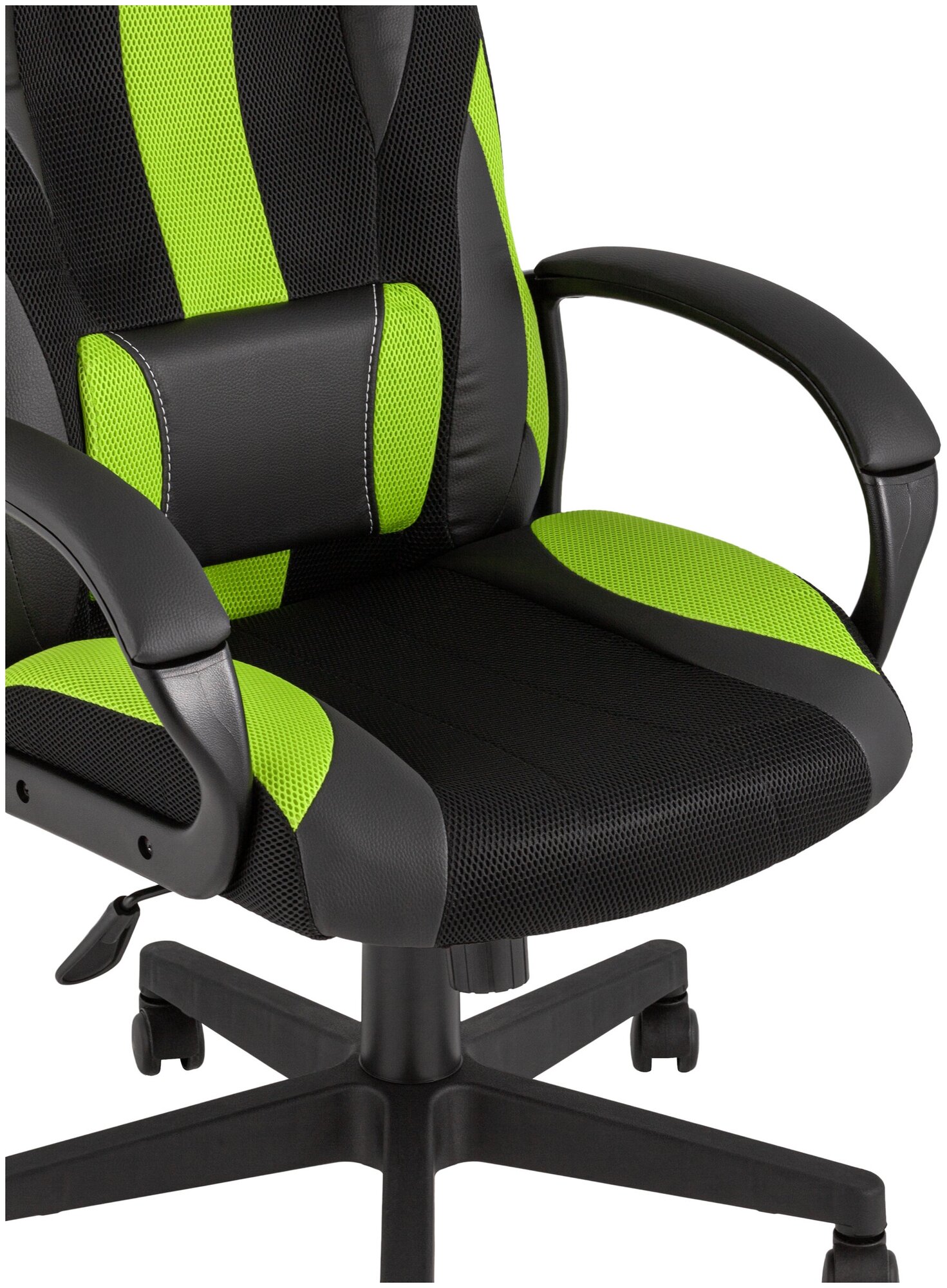 Кресло игровое TopChairs ST-CYBER 9 GREEN (Спинка и сиденье комбо ткань/экокожа, цвет черный/зеленый