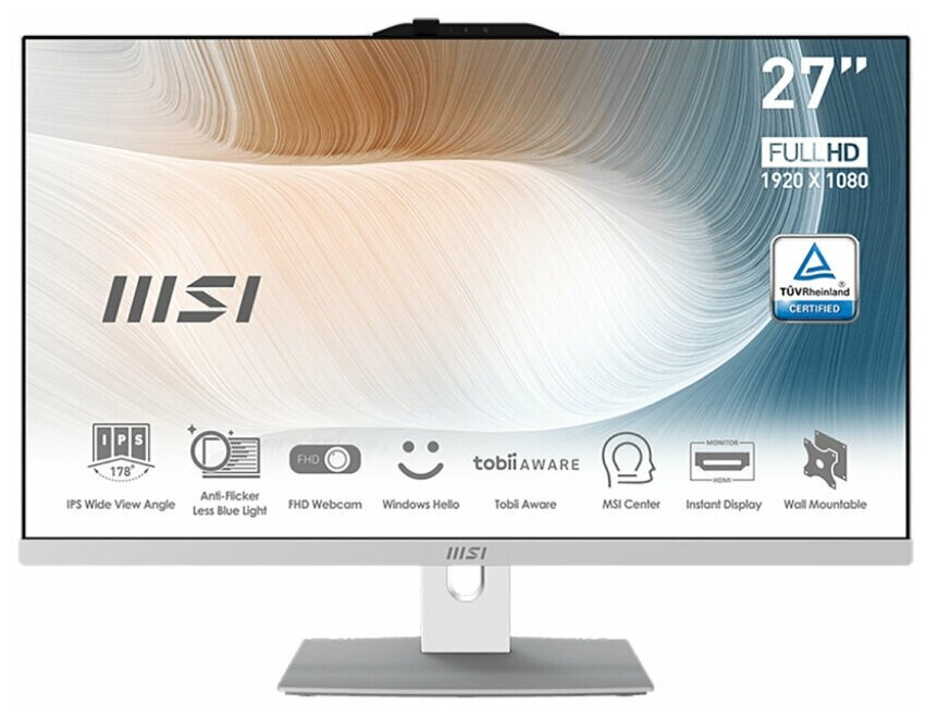 Моноблок MSI Modern AM272P 12M-238XRU (9S6-AF8212-238) White Core i5-1135G7/16G/512G SSD/27" FHD IPS AG/Intel Iris Xe Graphics/WiFi/BT/DOS + kb&mouse