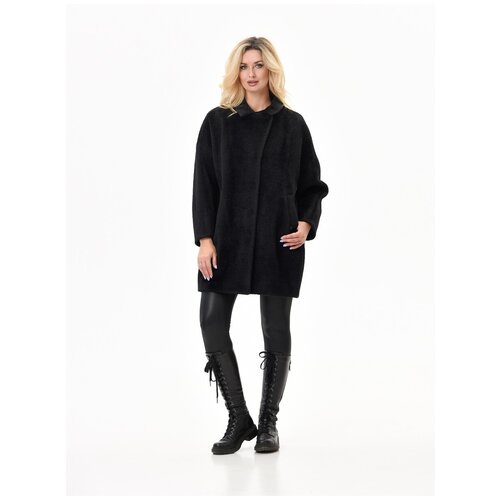 Шуба, размер 46, черный женское однобортное пальто на хлопковом наполнителе повседневное однотонное пальто с отложным воротником и длинным рукавом модная зимня